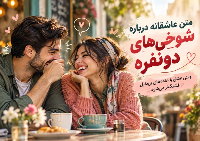 متن عاشقانه درباره شوخیهای دونفره؛ وقتی عشق با خندههای بیدلیل قشنگتر میشود 1 کاور متن عاشقانه درباره شوخیهای دونفره و خندههای شیرین در رابطه