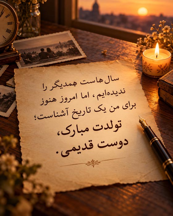 متن تبریک تولد دوست قدیمی بعد از سالها بیخبری؛ جملات نوستالژیک و احساسی 8 پیام تولد شخصی و خاطرهانگیز برای رفیق قدیمی پس از بیخبری