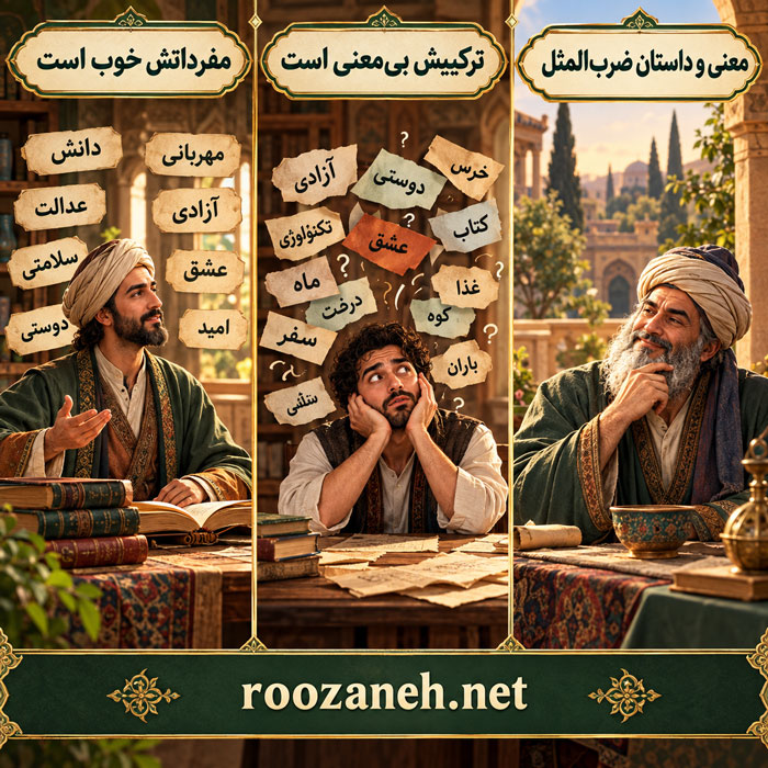 معنی ضرب المثل مفرداتش خوب است اما مرده شوی ترکیبش را ببرد + کاربرد و ریشه 2 ریشه و داستان