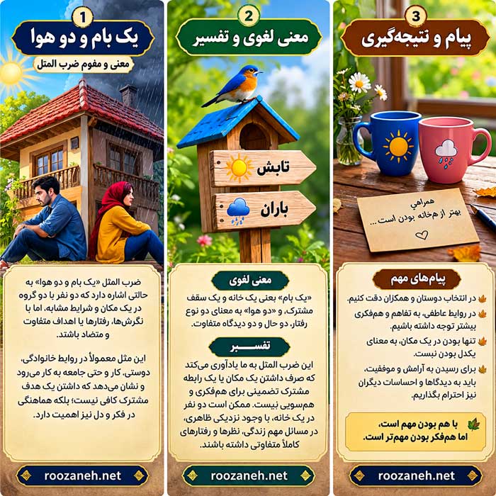 معنی ضرب المثل یک بام و دو هوا به همراه معنی لغوی و تفسیر 2 تفسیر و تحلیل