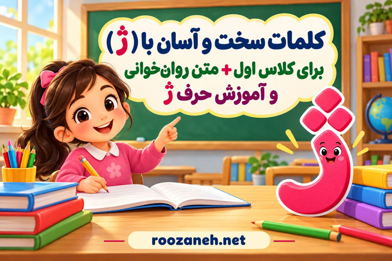 کلمات سخت و آسان با (ژ) برای کلاس اول + متن روانخوانی و آموزش حرف ژ 1 کلمات سخت و آسان با (ژ) برای کلاس اول + متن روانخوانی و آموزش حرف ژ